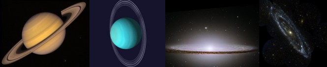Saturn, Uranus, the Sombrero Galaxy, and the Andromeda Galaxy